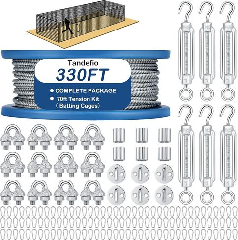 Batting Cage Netting Wire Tension Kit Cable Kit Batting Cage Suspension Kits Net Hanging Kits Ideal for Baseball and Softball Batting Cage Net Hitting Tunnels DIY Batting Cages Sized 55ft in Saudi Arabia
