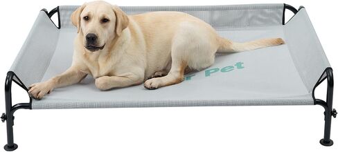 Gardner Pet Elevated Dog Bed Large Sized Dog, Outdoor Raised Bed Waterproof Portable Cooling Cot Pet Hammock Bed with 3-Sided Guardrail, Breathable Mesh, Grey, 49 Inches in Kuwait