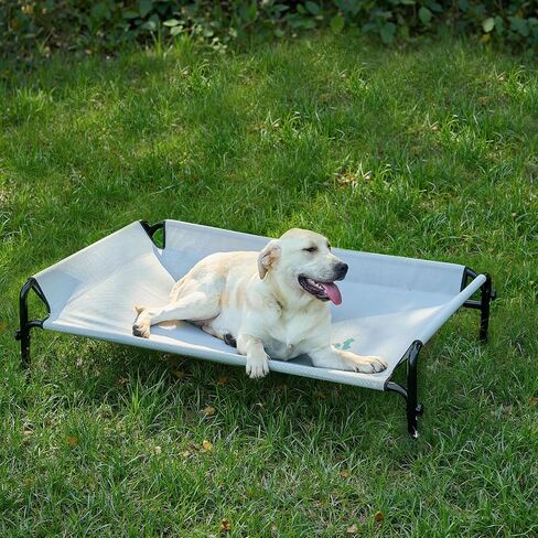 Gardner Pet Elevated Dog Bed Large Sized Dog, Outdoor Raised Bed Waterproof Portable Cooling Cot Pet Hammock Bed with 3-Sided Guardrail, Breathable Mesh, Grey, 49 Inches in Kuwait