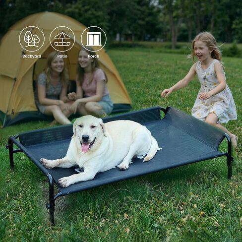 Gardner Pet Elevated Dog Bed Large Sized Dog, Outdoor Raised Bed Waterproof Portable Cooling Cot Pet Hammock Bed with 3-Sided Guardrail, Breathable Mesh, Grey, 49 Inches in Kuwait