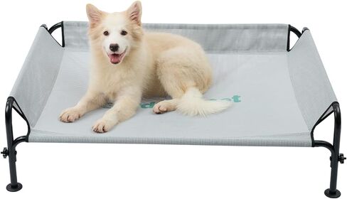 Gardner Pet Elevated Dog Bed Large Sized Dog, Outdoor Raised Bed Waterproof Portable Cooling Cot Pet Hammock Bed with 3-Sided Guardrail, Breathable Mesh, Grey, 49 Inches in Kuwait