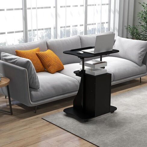 Moccha Lectern Podium Stand, Height Adjustable Sit to Stand Desk w/ 180° Tilting Tabletop, Storage Cabinet, Lockable Casters, Rolling Lectern Cart Laptop Desk for Home, Office, School (Black) in Kuwait
