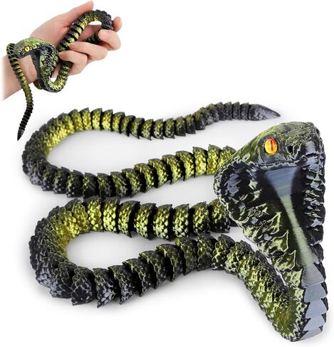 3D Printed Snake,23 Inch 3D Printed Animals,3D Printed Fidget Toys,Home Office Decor Executive Desk Crystal Cobra Toys Black Gold in Saudi Arabia
