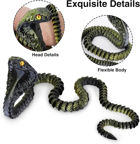3D Printed Snake,23 Inch 3D Printed Animals,3D Printed Fidget Toys,Home Office Decor Executive Desk Crystal Cobra Toys Black Gold in Saudi Arabia