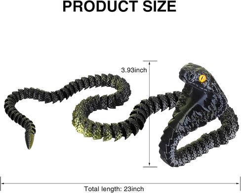 3D Printed Snake,23 Inch 3D Printed Animals,3D Printed Fidget Toys,Home Office Decor Executive Desk Crystal Cobra Toys Black Gold in Saudi Arabia