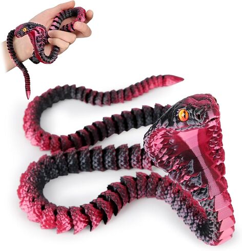 3D Printed Snake,23 Inch 3D Printed Animals,3D Printed Fidget Toys,Home Office Decor Executive Desk Crystal Cobra Toys Black Gold in Saudi Arabia