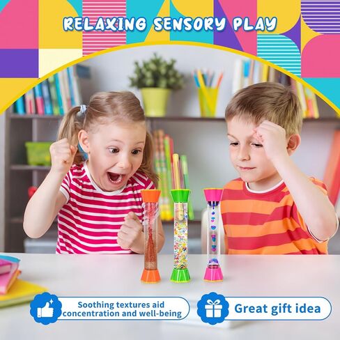 FKYTION Liquid Motion Bubbler 4-Pack, Colorful Sensory Toys, Classroom Learning & Time Management, Home or School Desktop Toys (Long cylinder-4P) in Kuwait