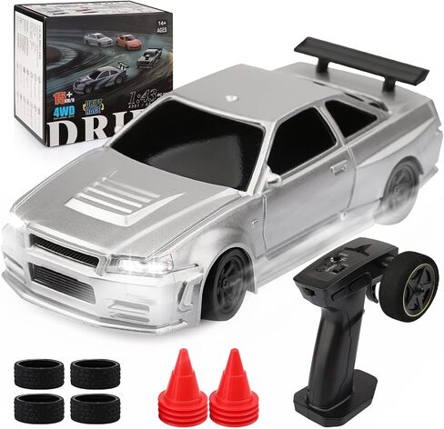 1/43 مقياس Mini RC Drift Car - صغير صغير مع RTR 2.4 جيجا هرتز تنسجم بالكامل ، ومجموعتان للإطارات ، و 8 مخاريط ، ومكتب عالي السرعة RC مع أضواء LED - التمويه in Saudi Arabia