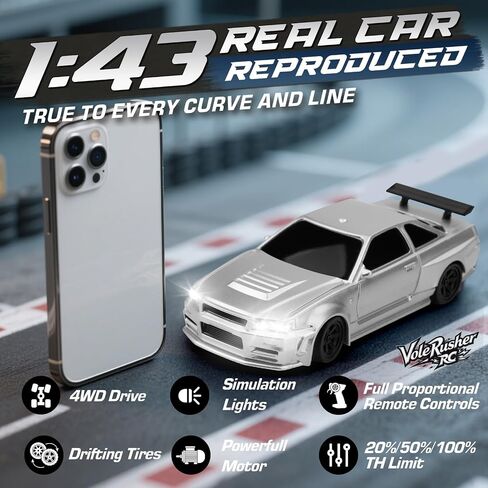 1/43 مقياس Mini RC Drift Car - صغير صغير مع RTR 2.4 جيجا هرتز تنسجم بالكامل ، ومجموعتان للإطارات ، و 8 مخاريط ، ومكتب عالي السرعة RC مع أضواء LED - التمويه in Saudi Arabia