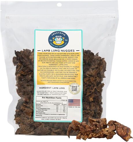 Lamb Lung Bites Dog Treats, 2 LB Bag - All-Natural, Sustainable, Healthy, High Protein, Hand-Trimmed, Slow-Roasted, Made in The USA, Nutritious, No Additives, No Fillers in Kuwait