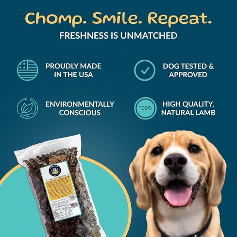 Lamb Lung Bites Dog Treats, 2 LB Bag - All-Natural, Sustainable, Healthy, High Protein, Hand-Trimmed, Slow-Roasted, Made in The USA, Nutritious, No Additives, No Fillers in Kuwait
