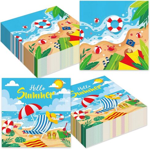 50pcs Summer Beach Party Paper Fackins Hello Summer Disciped Discable Discied Hawaiian Dinner Luncheon Napkins Beach Party Supplies Decorations لقضاء عطلة الصيف ديكور أدوات المائدة العطلة in Saudi Arabia