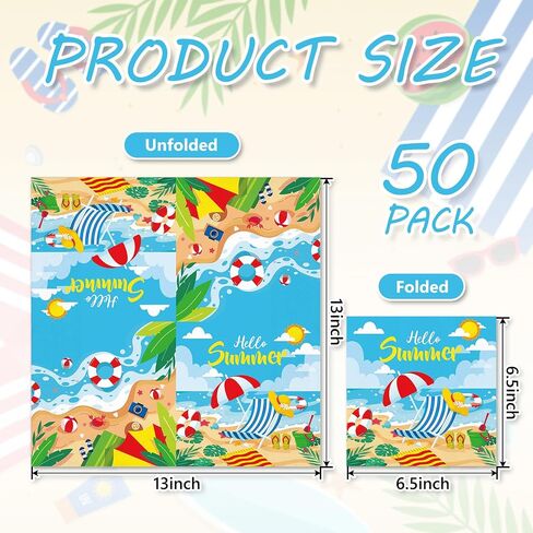 50pcs Summer Beach Party Paper Fackins Hello Summer Disciped Discable Discied Hawaiian Dinner Luncheon Napkins Beach Party Supplies Decorations لقضاء عطلة الصيف ديكور أدوات المائدة العطلة in Saudi Arabia