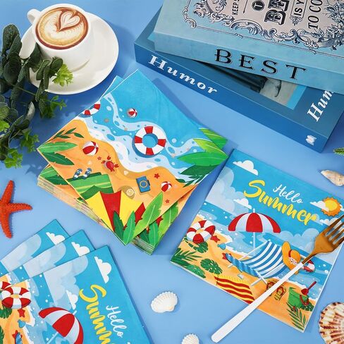 50pcs Summer Beach Party Paper Fackins Hello Summer Disciped Discable Discied Hawaiian Dinner Luncheon Napkins Beach Party Supplies Decorations لقضاء عطلة الصيف ديكور أدوات المائدة العطلة in Saudi Arabia