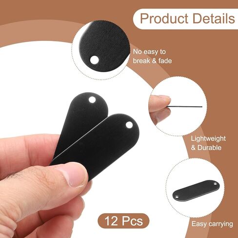 uxcell 12Pcs Aluminum Engraving Blanks Tags, Metal Blank Tags Stamping Oval with 2 Holes Blank Bulk Dog Tag for DIY Personalized Pet Tag Number Tag, Black in Saudi Arabia
