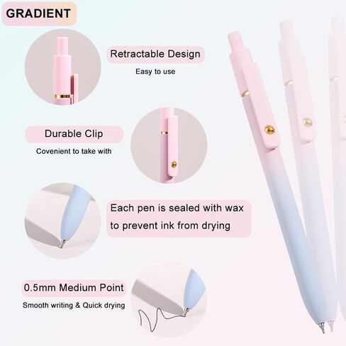 أقلام الهلام Itawixs ، 6 PCS 0.5mm Quick Dry Black Beens Point Point Prope Smooth Arts ، Gut Office School Supplies for Women in Kuwait