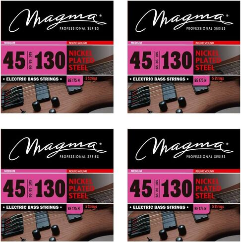 Magma Electric Bass Strings Medium - Nickel Plated Steel Round Wound - Long Scale 34" 5 Strings Set, .045 - .130 (BE175N) (1 Set) in Saudi Arabia