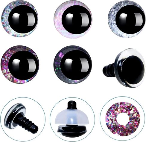 20Pcs 3D Glitter Safety Eyes and Washers for Amigurumi Crochet - Thalinfayi 30mm 5Colors Glitter Moon Eyes Craft Amigurumi Eyes for DIY Making or Replace of Amigurumi, Crafts, Crochet Doll Supplies in Kuwait