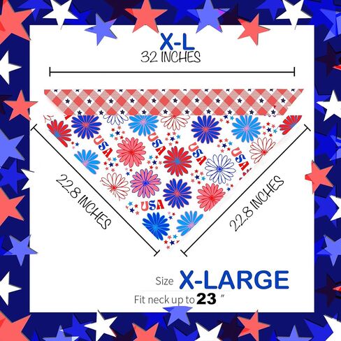4th of July Dog Bandanas 2 Pack, Triangle Reversible Pet Patriotic Scarf for Boy and Girl, Stars USA Pet Scarves for Independence Day Neckerchief Bulk, Adjustable Fits (4th of July, Small) in Saudi Arabia