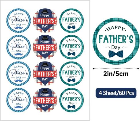 48Pcs Funny Father's Day Gift Stickers Happy Father's Day Gift Labels Father Day Seal Label Sticker Gifts Wrapping Labels Round Self-Adhesive Tie Best Dad Thank You Gifts Sticker for DIY in Kuwait