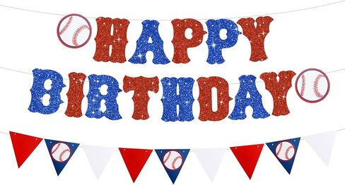3 Pieces Blue Pre-strung Baseball Banner,No DIY Happy Birthday Backdrop Bunting Sign, Triangle Bunting Pennant Flag Sports Themed Decorations for Baby Shower Boys Birthday Party Supplies in Saudi Arabia