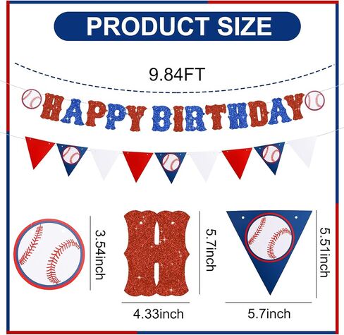 3 Pieces Blue Pre-strung Baseball Banner,No DIY Happy Birthday Backdrop Bunting Sign, Triangle Bunting Pennant Flag Sports Themed Decorations for Baby Shower Boys Birthday Party Supplies in Saudi Arabia