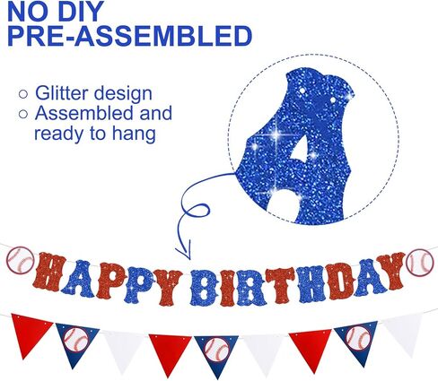 3 Pieces Blue Pre-strung Baseball Banner,No DIY Happy Birthday Backdrop Bunting Sign, Triangle Bunting Pennant Flag Sports Themed Decorations for Baby Shower Boys Birthday Party Supplies in Saudi Arabia