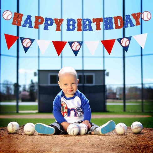 3 Pieces Blue Pre-strung Baseball Banner,No DIY Happy Birthday Backdrop Bunting Sign, Triangle Bunting Pennant Flag Sports Themed Decorations for Baby Shower Boys Birthday Party Supplies in Saudi Arabia