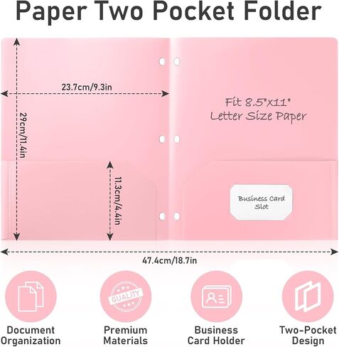 Timart Folders with Pockets 3 Hole Punched-6 Pack, 2 Pocket Heavy Duty Plastic Pocket Folders for 3 Ring Binder, Fit Letter Size Paper File Folder for School Office (Pastel) in Saudi Arabia