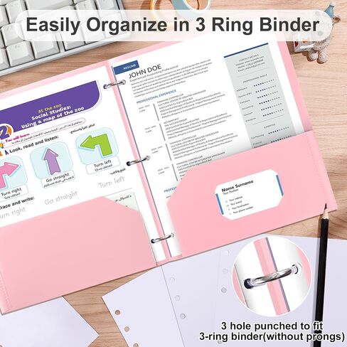Timart Folders with Pockets 3 Hole Punched-6 Pack, 2 Pocket Heavy Duty Plastic Pocket Folders for 3 Ring Binder, Fit Letter Size Paper File Folder for School Office (Pastel) in Saudi Arabia