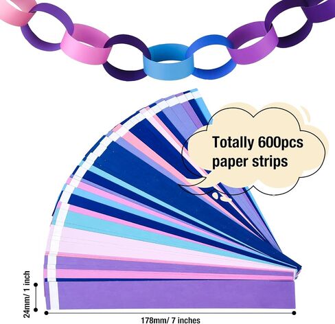CHRORINE 600Pcs Colorful Paper Chains Strips for Birthday Party Decorations DIY Crafts Supplies (Blue, 1 x 7.08 inches) in Kuwait