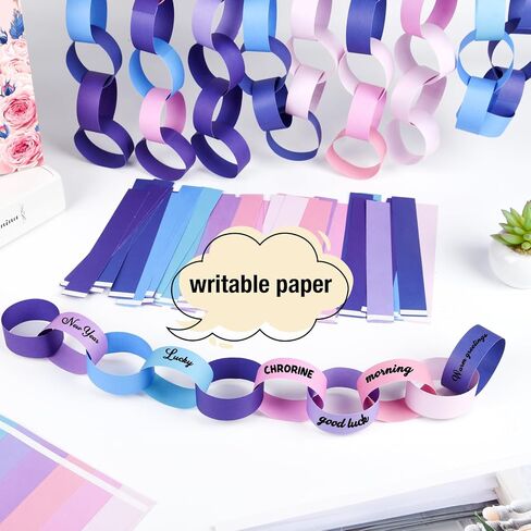 CHRORINE 600Pcs Colorful Paper Chains Strips for Birthday Party Decorations DIY Crafts Supplies (Blue, 1 x 7.08 inches) in Kuwait