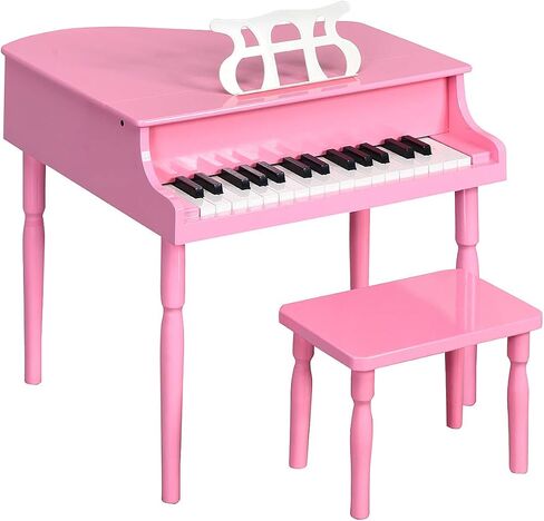 Costzon Classical Kids Piano, 30 Keys Wood Toy Grand Piano with Music Stand and Bench, Mini Musical Toy for Child, Ideal for Children's Room, Toy Room, Best Gifts (Straight Leg, Pink) in Saudi Arabia