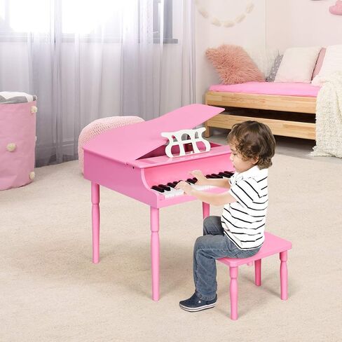 Costzon Classical Kids Piano, 30 Keys Wood Toy Grand Piano with Music Stand and Bench, Mini Musical Toy for Child, Ideal for Children's Room, Toy Room, Best Gifts (Straight Leg, Pink) in Saudi Arabia