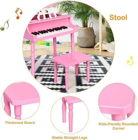 Costzon Classical Kids Piano, 30 Keys Wood Toy Grand Piano with Music Stand and Bench, Mini Musical Toy for Child, Ideal for Children's Room, Toy Room, Best Gifts (Straight Leg, Pink) in Saudi Arabia