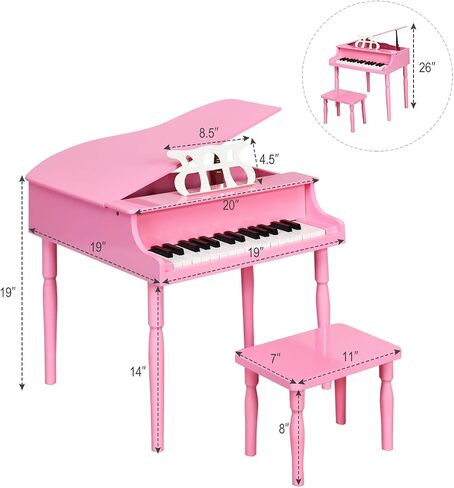 Costzon Classical Kids Piano, 30 Keys Wood Toy Grand Piano with Music Stand and Bench, Mini Musical Toy for Child, Ideal for Children's Room, Toy Room, Best Gifts (Straight Leg, Pink) in Saudi Arabia