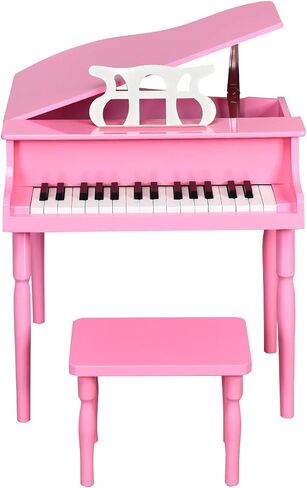 Costzon Classical Kids Piano, 30 Keys Wood Toy Grand Piano with Music Stand and Bench, Mini Musical Toy for Child, Ideal for Children's Room, Toy Room, Best Gifts (Straight Leg, Pink) in Saudi Arabia