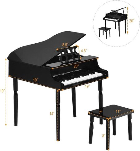 Costzon Classical Kids Piano ، 30 Keys Wood Toy Grand Piano مع موقف موسيقي ومقعد ، لعبة موسيقية صغيرة للأطفال ، مثالية لغرفة الأطفال ، غرفة الألعاب ، أفضل الهدايا (الساق المستقيمة ، الوردي) in Saudi Arabia