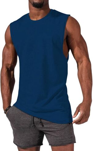 Mens Workout Sleeveless Shirts Cotton Casual Tank Tops Muscle Gym Cut Off T-Shirts (Dark Grey,XL) in Saudi Arabia