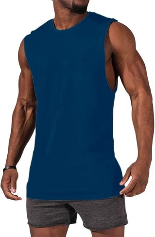Mens Workout Sleeveless Shirts Cotton Casual Tank Tops Muscle Gym Cut Off T-Shirts (Dark Grey,XL) in Saudi Arabia