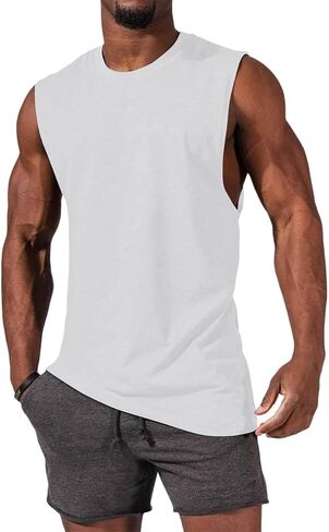 Mens Workout Sleeveless Shirts Cotton Casual Tank Tops Muscle Gym Cut Off T-Shirts (Dark Grey,XL) in Saudi Arabia