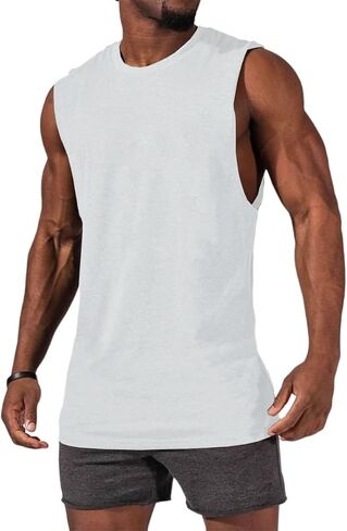 Mens Workout Sleeveless Shirts Cotton Casual Tank Tops Muscle Gym Cut Off T-Shirts (Dark Grey,XL) in Saudi Arabia
