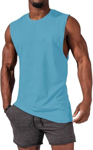 Mens Workout Sleeveless Shirts Cotton Casual Tank Tops Muscle Gym Cut Off T-Shirts (Dark Grey,XL) in Saudi Arabia