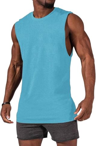 Mens Workout Sleeveless Shirts Cotton Casual Tank Tops Muscle Gym Cut Off T-Shirts (Dark Grey,XL) in Saudi Arabia