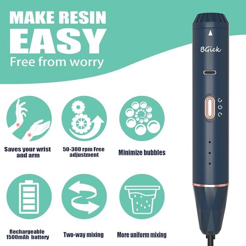 Upgraded Resin Mixer, Handheld Rechargeable Mixer with Minimizing Bubbles,Epoxy Resin Mixer for Resin, Silicone Mixing, Resin Molds, DIY Crafts (Included 4 pcs Paddles) (White) in Kuwait