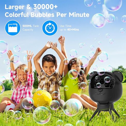 آلة الفقاعات للأطفال والحفلات-500 مل ، 38000+ فقاعات/دقيقة ، 90 درجة/180 درجة ، تصنيع تلقائي ، صانع الفقاعة القابل لإعادة الشحن ، منفاخ الفقاعات المحمولة لحفل زفاف عيد ميلاد داخلي في الهواء الطلق (أسود) in Kuwait