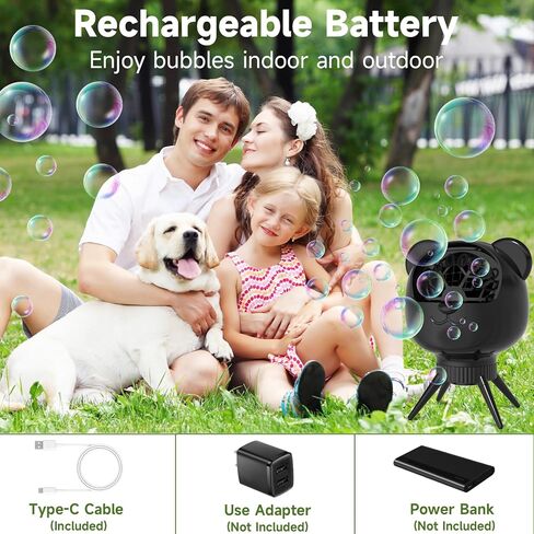 آلة الفقاعات للأطفال والحفلات-500 مل ، 38000+ فقاعات/دقيقة ، 90 درجة/180 درجة ، تصنيع تلقائي ، صانع الفقاعة القابل لإعادة الشحن ، منفاخ الفقاعات المحمولة لحفل زفاف عيد ميلاد داخلي في الهواء الطلق (أسود) in Kuwait
