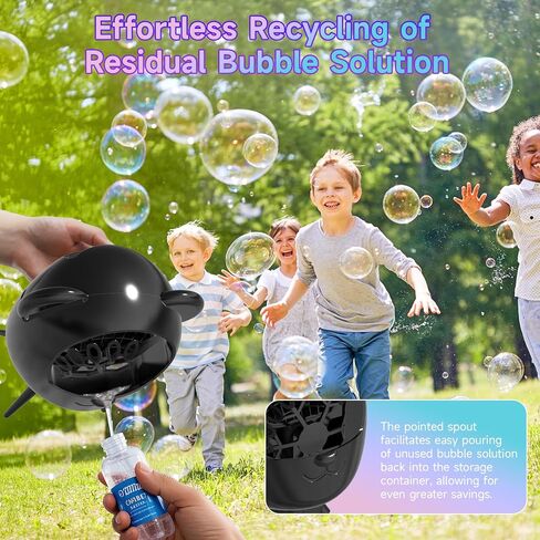 آلة الفقاعات للأطفال والحفلات-500 مل ، 38000+ فقاعات/دقيقة ، 90 درجة/180 درجة ، تصنيع تلقائي ، صانع الفقاعة القابل لإعادة الشحن ، منفاخ الفقاعات المحمولة لحفل زفاف عيد ميلاد داخلي في الهواء الطلق (أسود) in Kuwait