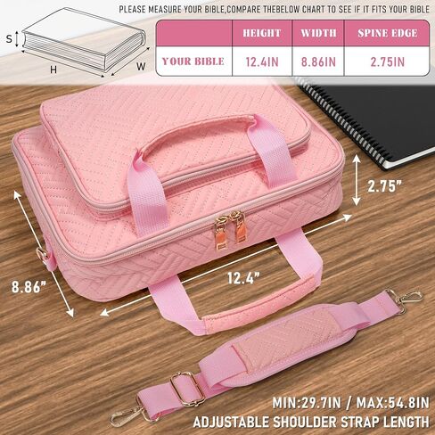 Bible Cover for Women & Bible Case Spacious Bible Bags for Women with Adjustable Shoulder Strap Bible Study Organizer Pink Bible Carrying Case with Highlighters Set Christian Gifts in Saudi Arabia