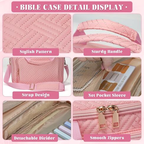 Bible Cover for Women & Bible Case Spacious Bible Bags for Women with Adjustable Shoulder Strap Bible Study Organizer Pink Bible Carrying Case with Highlighters Set Christian Gifts in Saudi Arabia